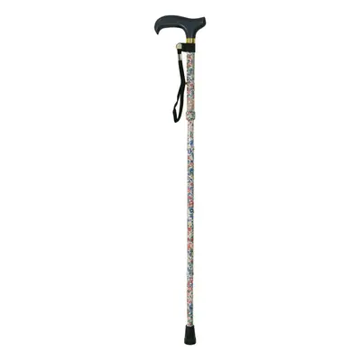 Deluxe Ambidextrous Foldable Walking Cane - Height Settings - White Floral