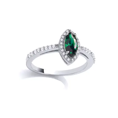 (Q) Jewelco London Sterling Silver Dark Green CZ Marquise Cut Fancy Ring Cocktail Ring - GVR995