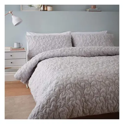 Catherine Lansfield So Soft Pinsonic Floral Grey Single Duvet Cover Set Quilted