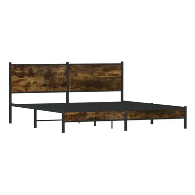 vidaXL Metal Bed Frame with Headboard Bed Base Bedstead Smoked Oak 160x200 cm