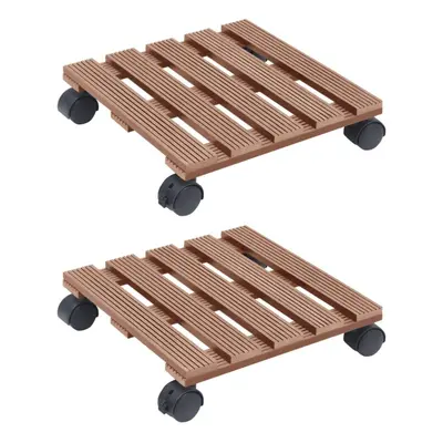 vidaXL 2x Plant Trolleys Brown WPC Plants Dollies Caddies Rolling Plants Stand