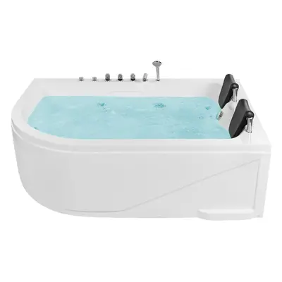 Left Hand Whirlpool Corner Bath with LED x mm White CALAMA