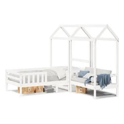 (white, x cm) vidaXL Bed and Bench Set with Roof Kids Bed Frame Bed Base Solid Wood Pine