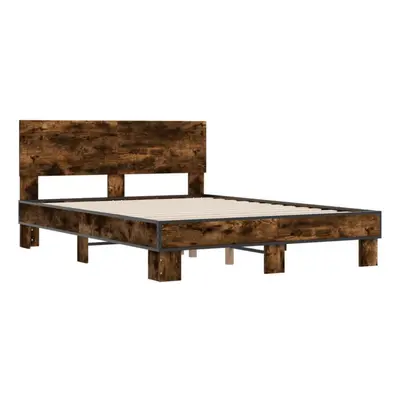 (smoked oak, x cm) vidaXL Bed Frame Home Bed Base Sonoma Oak 90x200 cm Engineered Wood and Metal