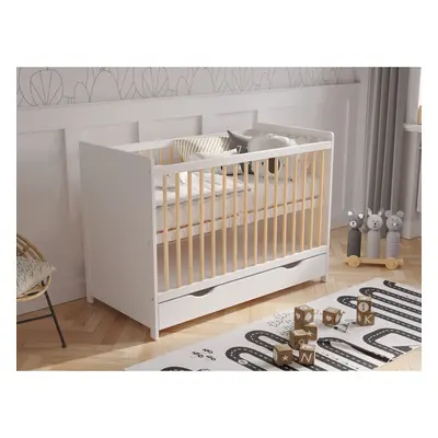 (White/Pine) Tokyo | Cot Bed 120x60cm with drawer