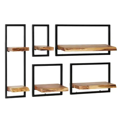 vidaXL Solid Acacia Wood and Steel Wall Shelf Set Piece Ledges Display Unit