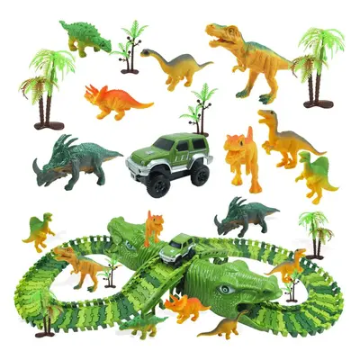 153Pcs Dinosaur Railway Car Track Racing Toys Set Bend Flexible Race Flash Light Educational for