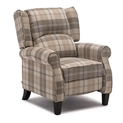 (Beige) Eaton Wing Back Fireside Herringbone Fabric Recliner Armchair Sofa Chair Reclining Cinem