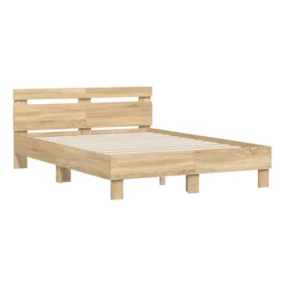 (sonoma oak, x cm) vidaXL Bed Frame with Headboard Bed Base Mattress Foundation Engineered Wood