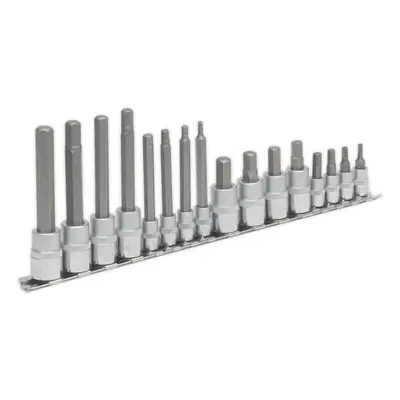 16pc Hex Socket Bit Set - 1/4" 3/8" Square Drive 3mm to 10mm Long & Short Shaft