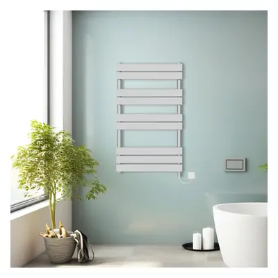 (Chrome, 1000x600mm) Prefilled Electric Heated Towel Rail Radiator Flat Panel Warmer Ladder