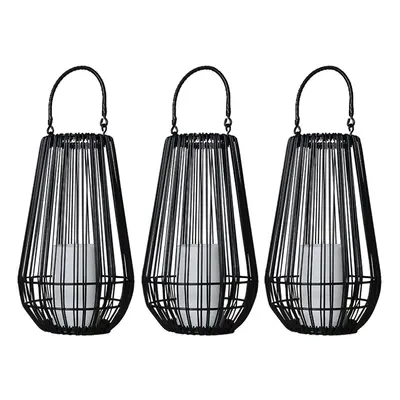 Set of Contemporary Battery Operated Integrated LED Black Vase Shaped Wire Basket Lantern Candle