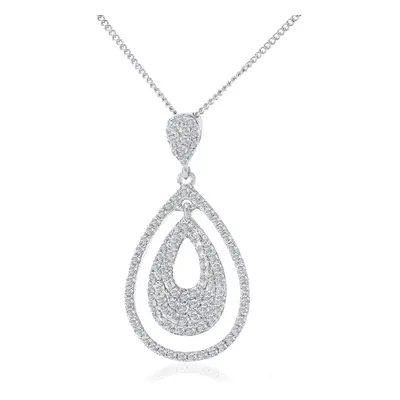 Jewelco London 18ct White Gold Round 0.42ct Diamond Teardrop Pendant Necklace inch 42cm - DP1AXL