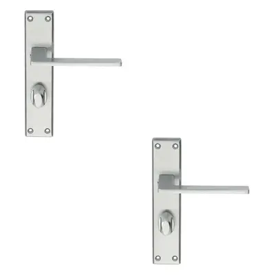 2x Flat Straight Lever on Bathroom Backplate Handle x 40mm Satin Chrome