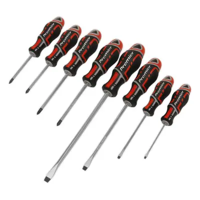 8 PACK Premium Soft Grip Screwdriver Set - Slotted & Phillips Various Sizes RED