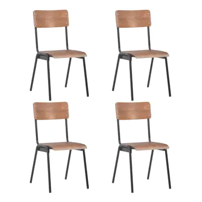 vidaXL 4x Dining Chairs Brown Solid Plywood Steel Kitchen Living Room Seat