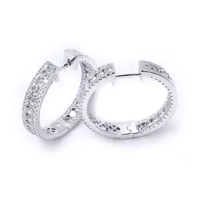 Jewelco London Rhodium Silver Round CZ Inside Out Channel Set Eternity Hoop Earrings 27mm - AER1