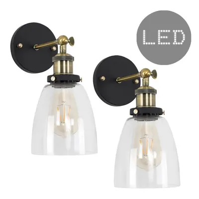 Pair of - Retro Style Antique Brass & Black Metal Adjustable Knuckle Joint Wall Light Fittings+ 