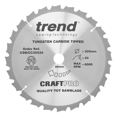 Trend CSB/CC30524 Craft Pro Negative Hook Crosscutting TCT Circular Saw Blade, 305mm x Teeth x 3