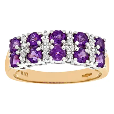 (R) Jewelco London 9ct Yellow Gold Ladies Diamond and Amethyst Ring