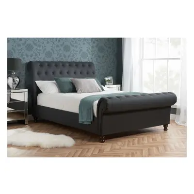 Castello Upholstered Sleigh Charcoal Grey Fabric 5FT 150cm King Size Bed Frame