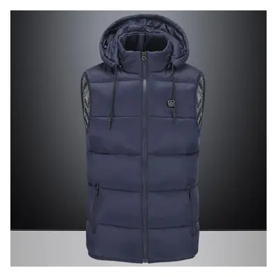 (Navy, M) Electric Heated Vest Waistcoat Hooded Winter Warmer USB Charge Heating Jacket Clothing