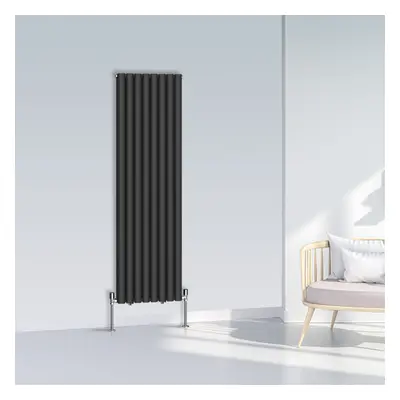 (1600x472mm Double, Black) NRG Oval Column Designer Radiator Horizontal Vertical Central Heating