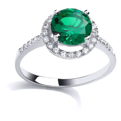 (O) Jewelco London Ladies Rhodium Plated Sterling Silver Green Cubic zirconia Shoulder-Set Halo 