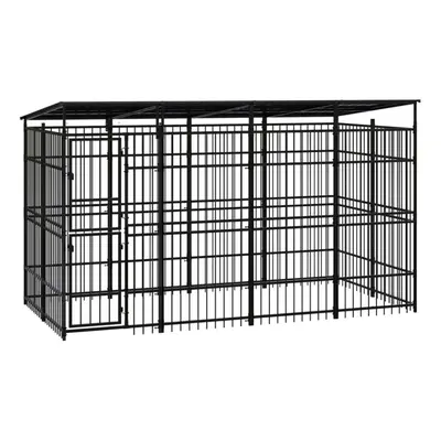 vidaXL Outdoor Dog Kennel with Roof Steel Puppy Enclosure Dog Pet Supply Cage