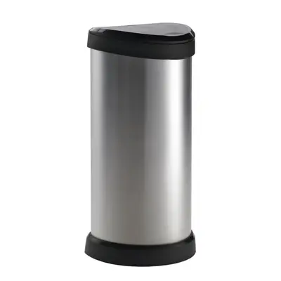 Curver Pedal Bin Deco Oval 40L Silver Trash Can Waste Container Rubbish Bin