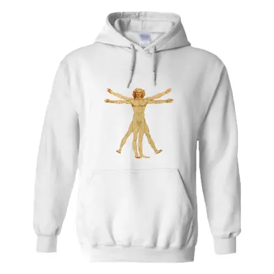 (5XL) The Vitruvian Man Leonardo Da Vinci White Hoodie Hooded Sweat Mens Sweater