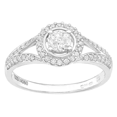 (P) Jewelco London 18ct White Gold Round Halo 0.60ct Diamond Solitaire Engagement Ring - Size J