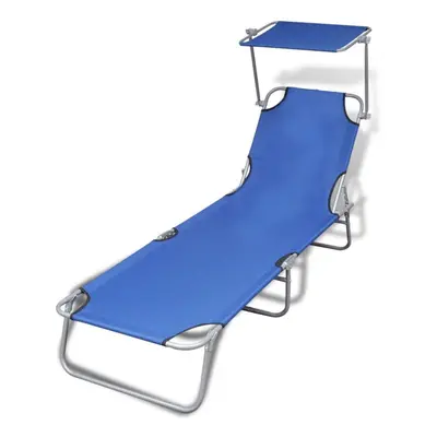 Outdoor Foldable Sunbed with Canopy Blue x x cm