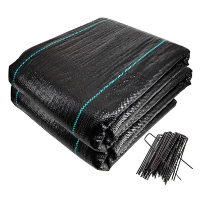 VOUNOT 2x25m Weed Control Fabric with Pegs, Heavy Duty Landscape Ground Cover Membrane, Black