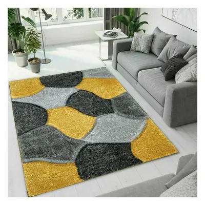 (Ocher-Grey , x cm ) Modern Shaggy Hallway Runner Living Room PONA Rugs