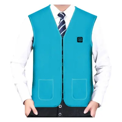 (Blue, XL) Unisex Electric Battery Heated Heating Pad Vest Winter Warm Up Jacket Warmer