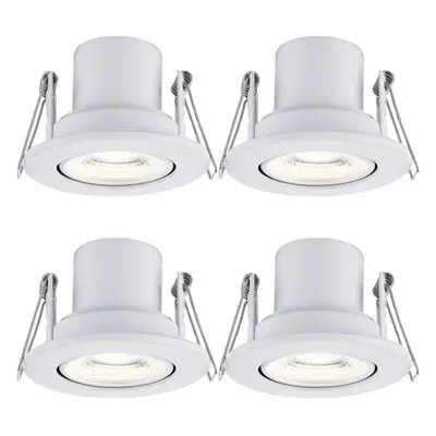 4 PACK Recessed Tiltable Ceiling Downlight - 8.5W Cool White LED - Matt White