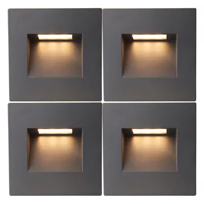 4 PACK Square Outdoor Pathway Guide Light - 1.5W Indirect CCT LED - Black Pc