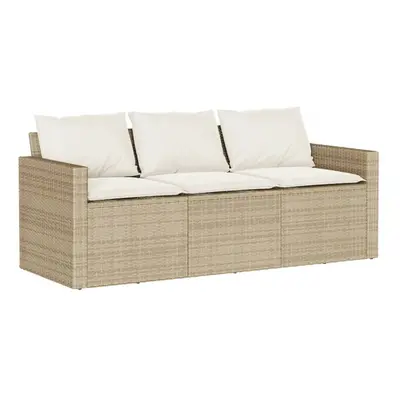 vidaXL Garden Sofa with Cushions 3-Seater Outdoor Sofa Couch Beige Poly Rattan