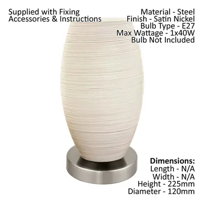 2 PACK Table Lamp Colour Satin Nickel Shade White Glass Wiping Technique E27 40W