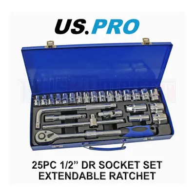 US PRO Tools 25pc 1/2" dr Extendable Ratchet Socket Set - 32mm Sockets 6pt