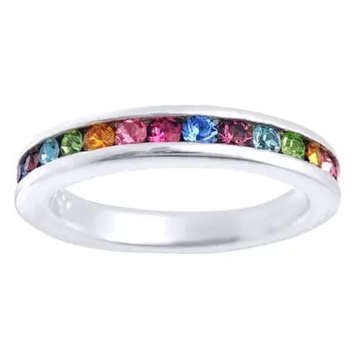 (M) Jewelco London Ladies Rhodium Plated Sterling Silver Multi Colour Cubic Zirconia Rainbow Ful