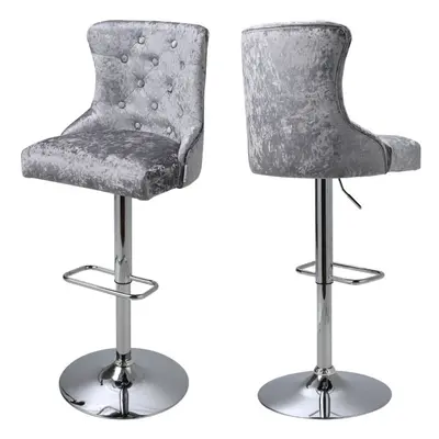 2 Pcs Velvet Upholstered Adjustable Bar Stool with Button Seat Back