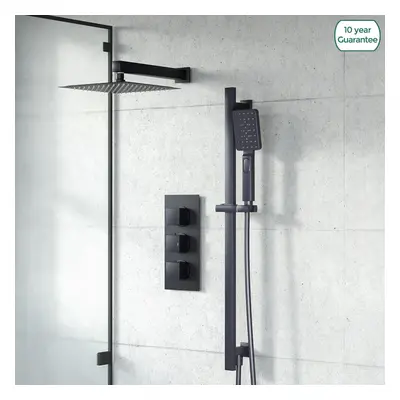 2-Way 200mm Square Rainfall Shower Head Hand Held Mixer Valve Black Matte Temel