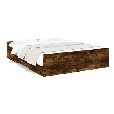 (smoked oak, x cm) vidaXL Bed Frame with Drawers Bed Base Sonoma Oak 120x200 cm Engineered Wood