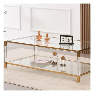 Vidrio Glass Coffee Table With Gold And Acrylic Frame