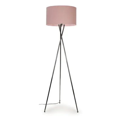 Modern Polished Chrome Metal Tripod Floor Lamp with a Pink Cylinder Shade - Complete with a 6w L