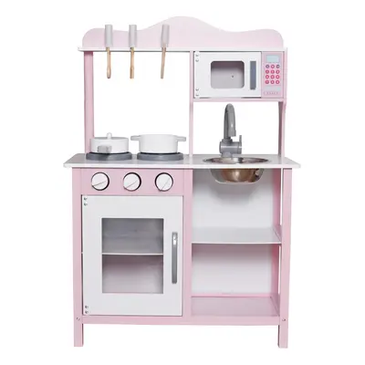 (Pink) HYGRAD Kids Wooden Play Kitchen Set Children's Role Play Pretend Toy Pink White