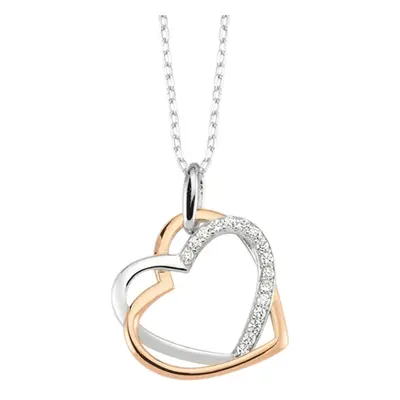 Jewelco London Rhodium & Rose-gold-plated Sterling Silver CZ Entangled Love Hearts Necklace 15.5