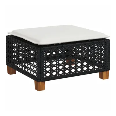 vidaXL Garden Stool with Cushion Outdoor Ottoman Cube Stool Black Poly Rattan